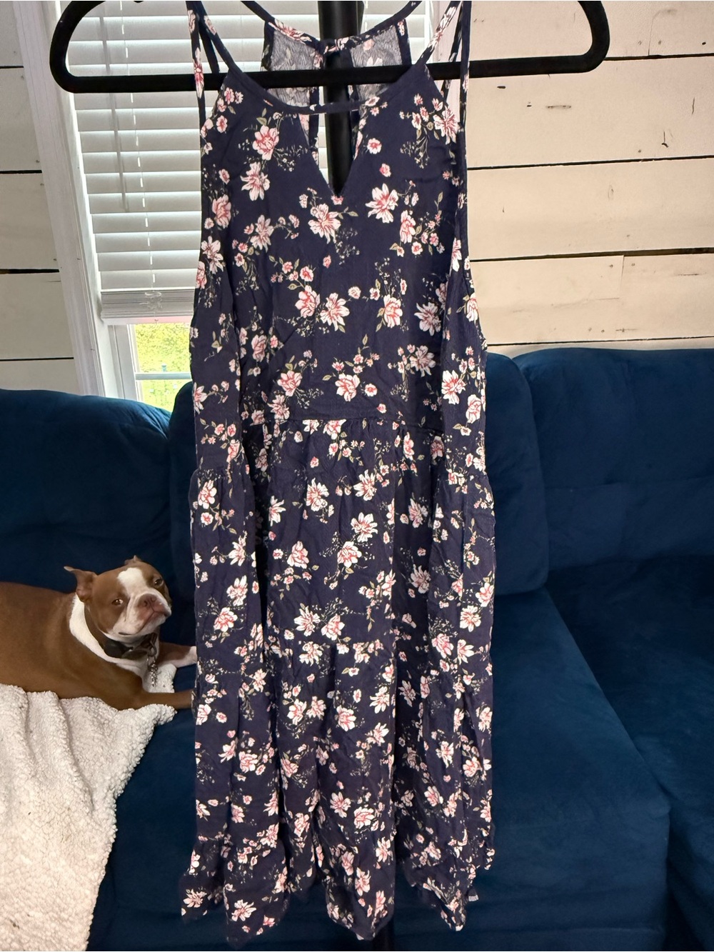 easel Navy Floral Midi Dress with Pink Blooms